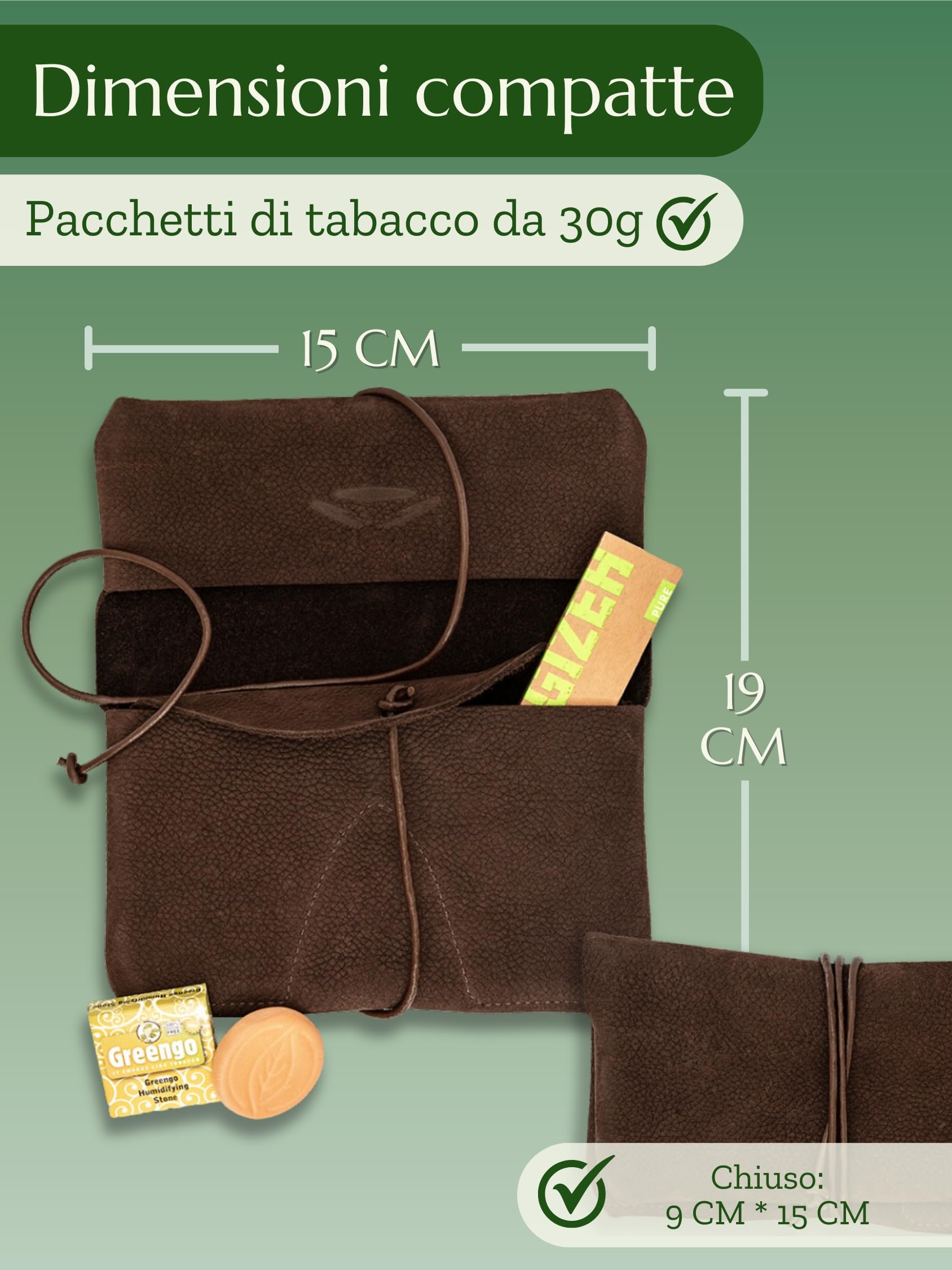 Premium Portatabacco in Pelle Scamosciata, 2 Scomparti separati per Cartine e Filtri, Astuccio Tabacco Fatto a Mano Cuoio Uomo Donna (Marrone Scuro)
