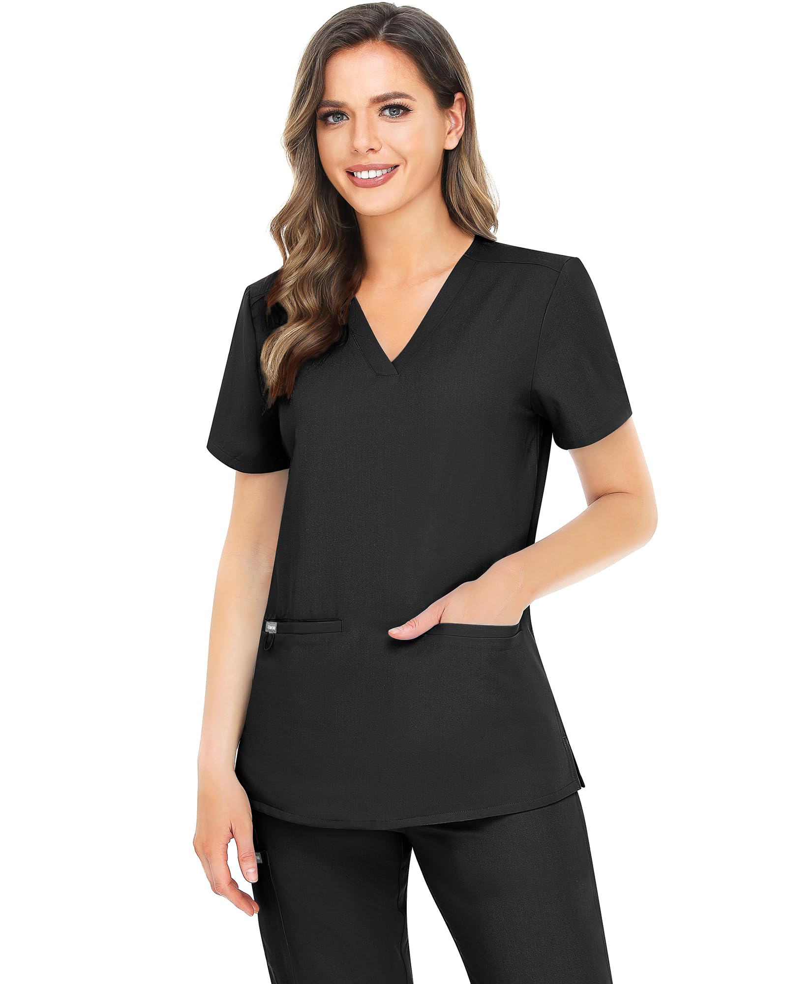 Scrubs for Women, 3 Pocket V-Neck Tailored Fit Workwear, Anti-Wrinkle Medical Scrub Tops Women