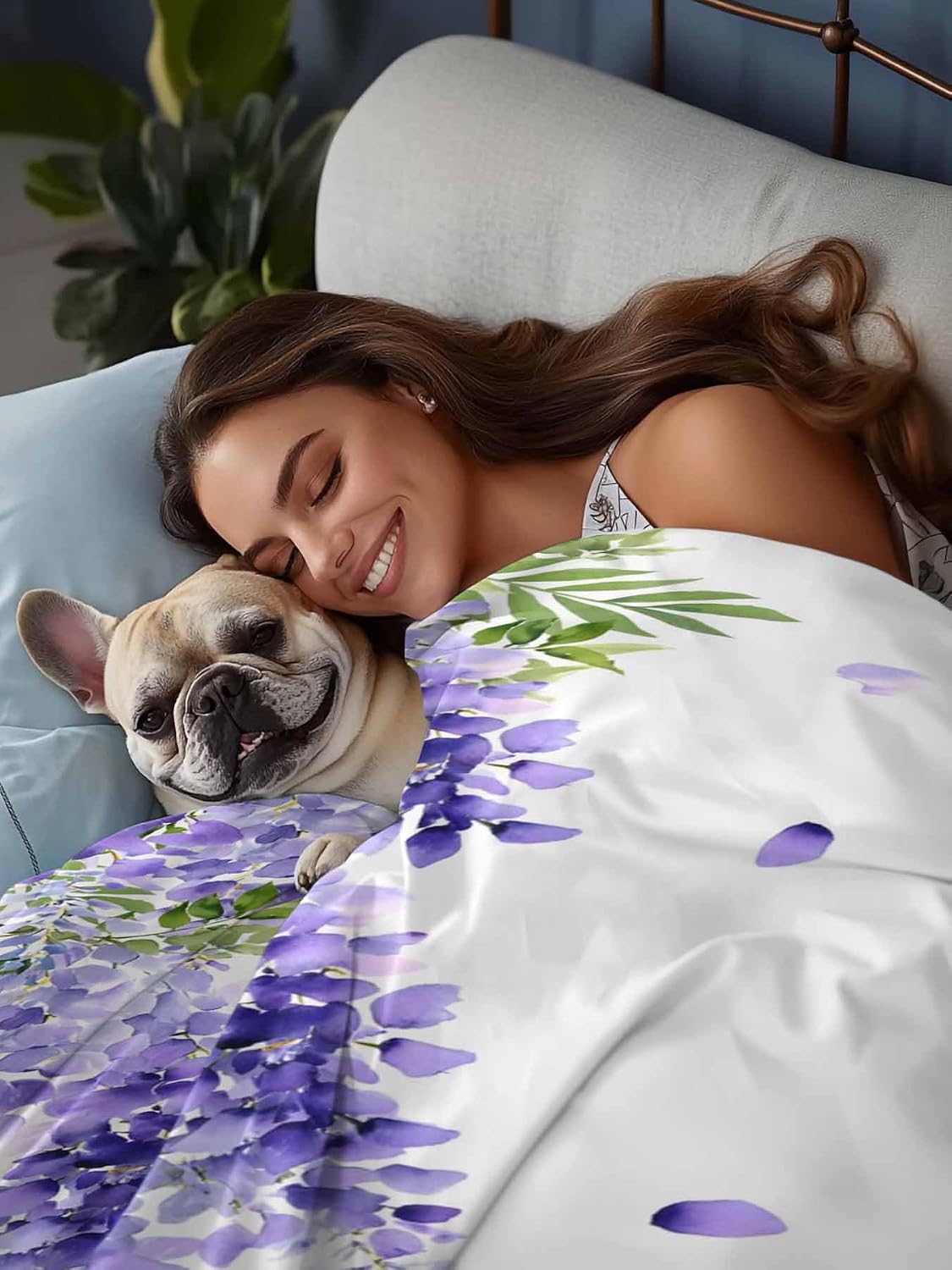 Top Sheet Full Bedding Flat Sheet Only, Farm Purple Vineflowers Microfiber Bed Sheets Soft Breathable Bedding Flat Sheets, Country Floral Art Hotel Luxury Top Sheets