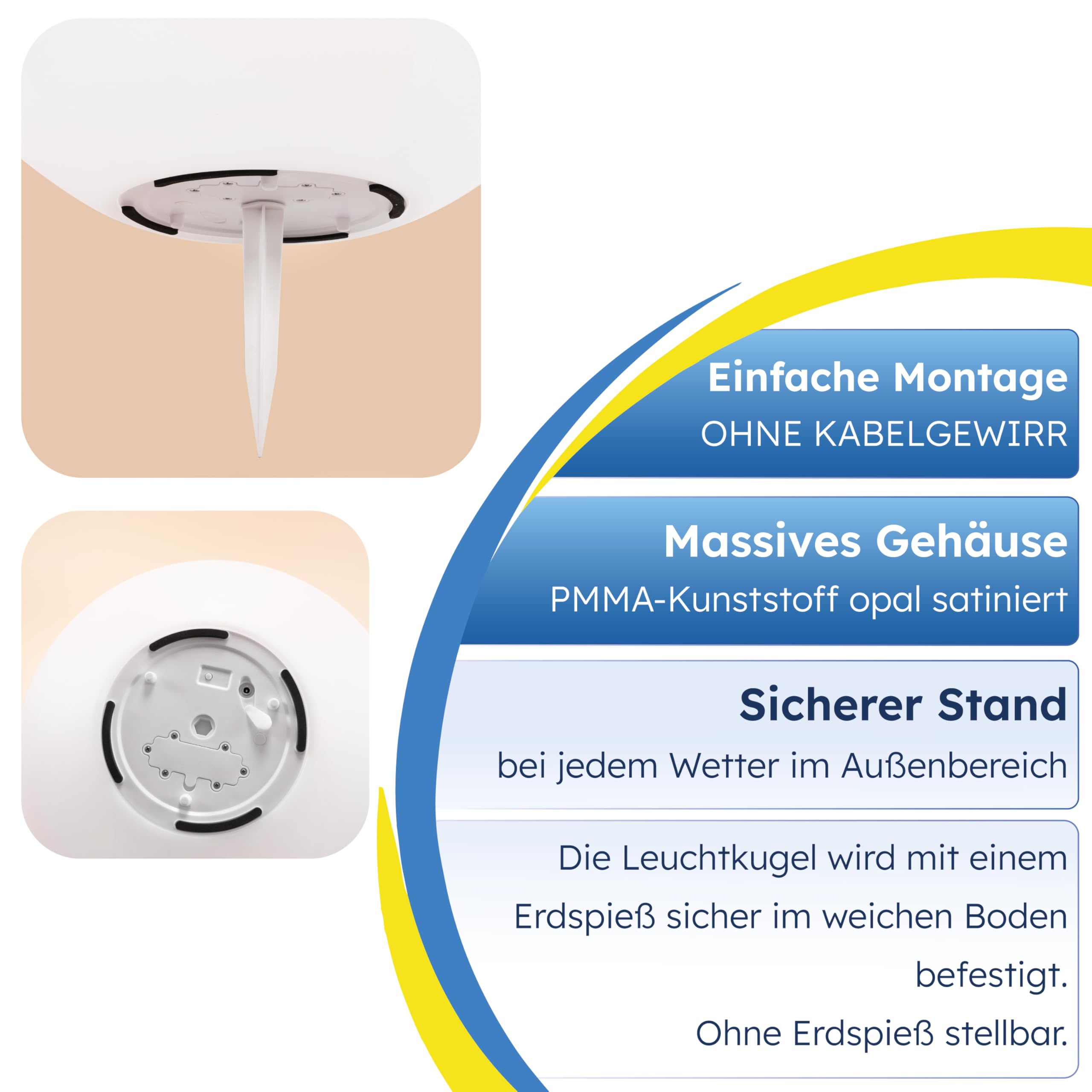 Esotec Solarkugeln Siena, 3er Set, multicolor, 20+30+40cm, Fernbedienung, USB, 16 Leuchtfarben, Akku, Solarmodul, Erdspieß, Solarleuchte, Kugelleuchte, außen, winterfest, wetterfest, 102895