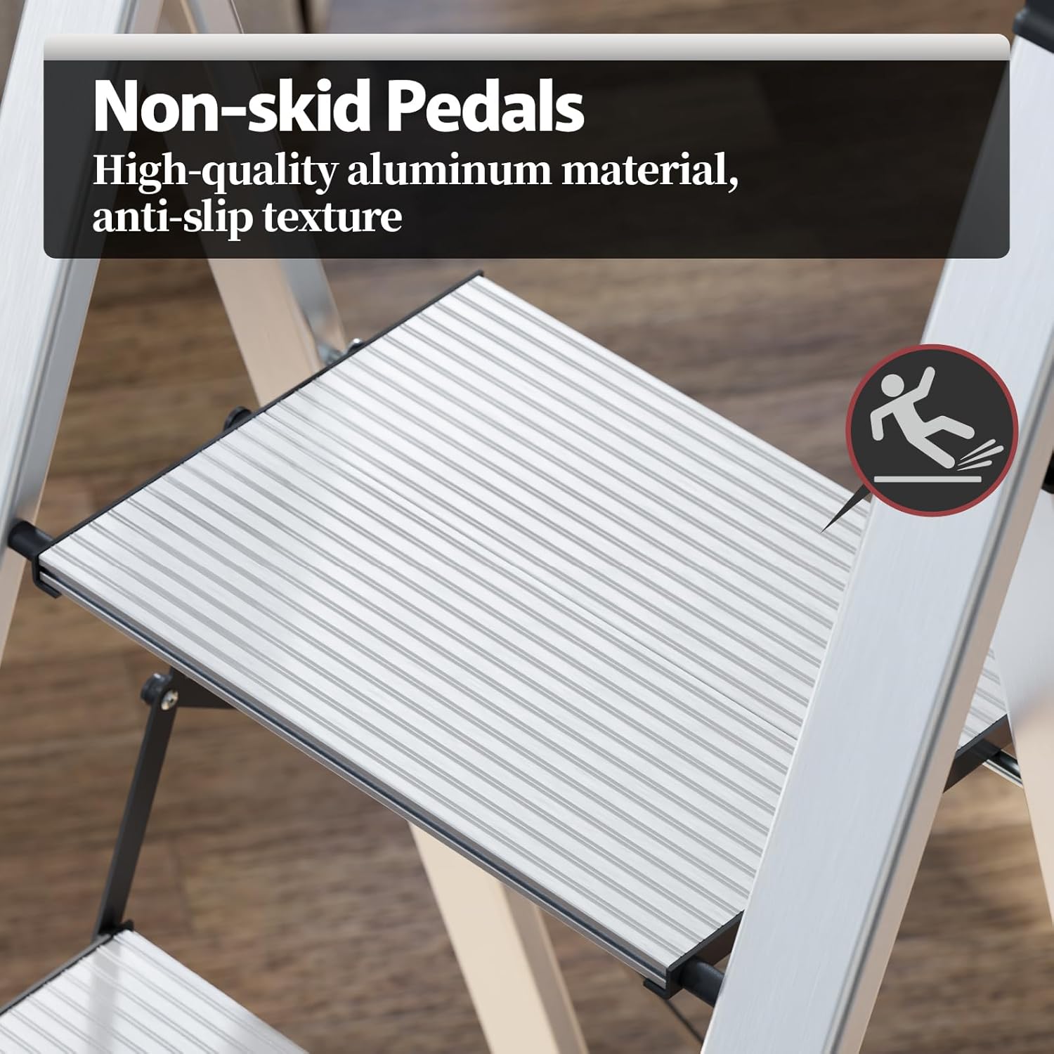 KINGRACK Aluminum 5 Step Ladder, Lightweight Step Stool with Non-Skid Pedals, Handrail, 330 LBS Foldable Step Ladder for Kitchen, Garage, Home, Space Saving, Sturdy and Portable, Silver - Image 2