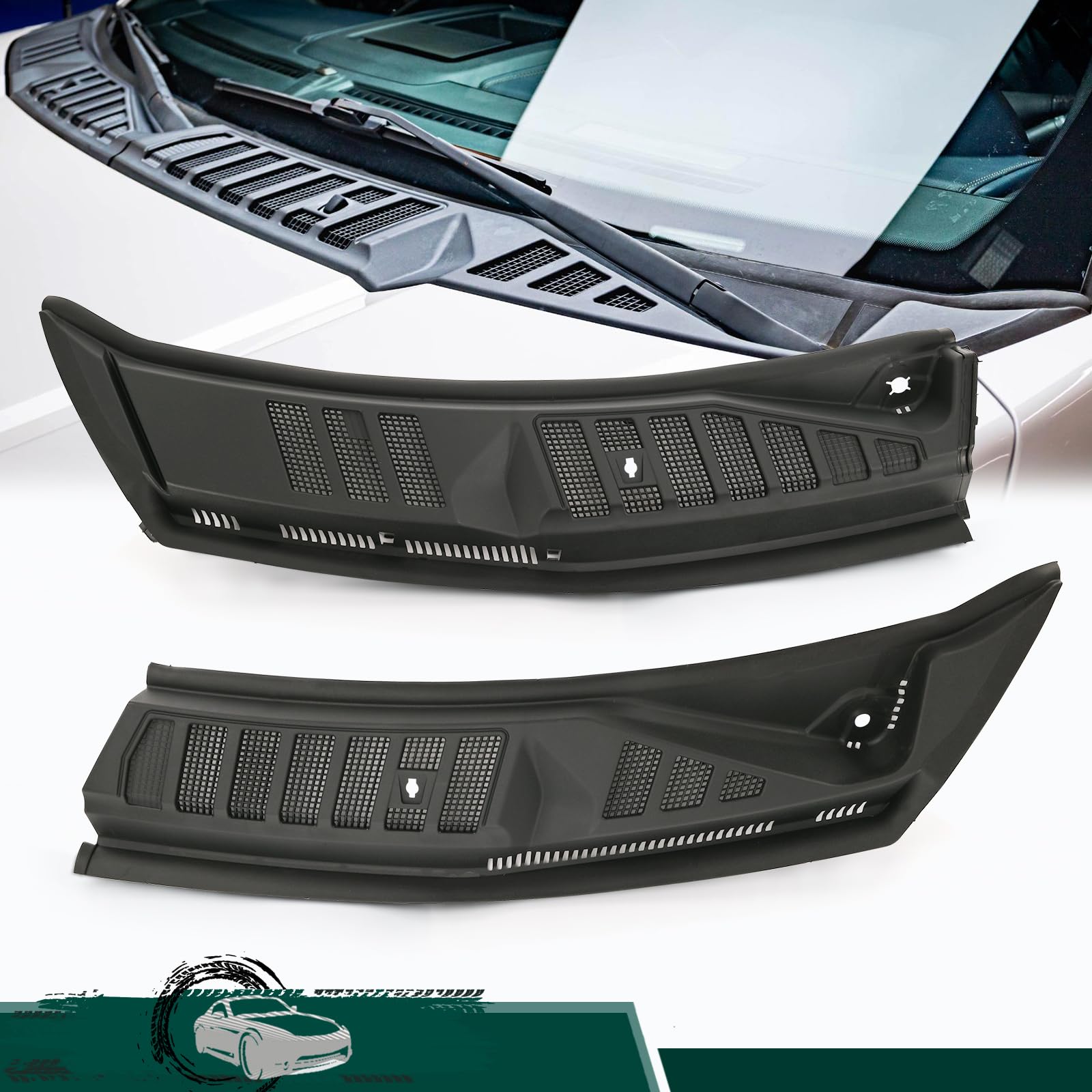 Windshield Wiper Cowl Cover Panel Grille Compatible with 2015-2020 Ford F150, Left & Right Side Front Insert Panel, Replaces# FL3Z15022A69B (Without Nozzles Hoses)
