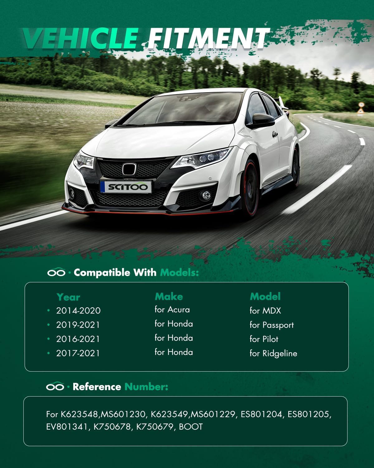 SCITOO 10pcs Front Suspension Kit Lower Control Arm with Ball Joint fit 2016-2021 for Honda Pilot Passport for Honda Ridgeline for Acura MDX with Outer Inner Tie Rod End Steering Boot Sway Bar Link