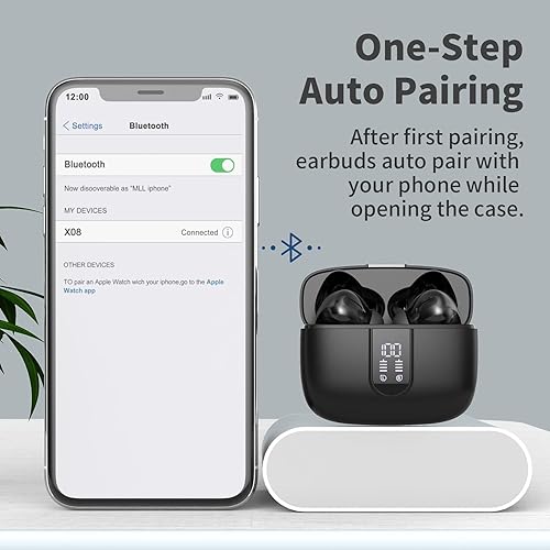 Miniatura 4 de TAGRY Auriculares inalámbricos verdaderos auriculares Bluetooth de reproducción de 60 horas IPX5 Auriculares impermeables con estuche de carga