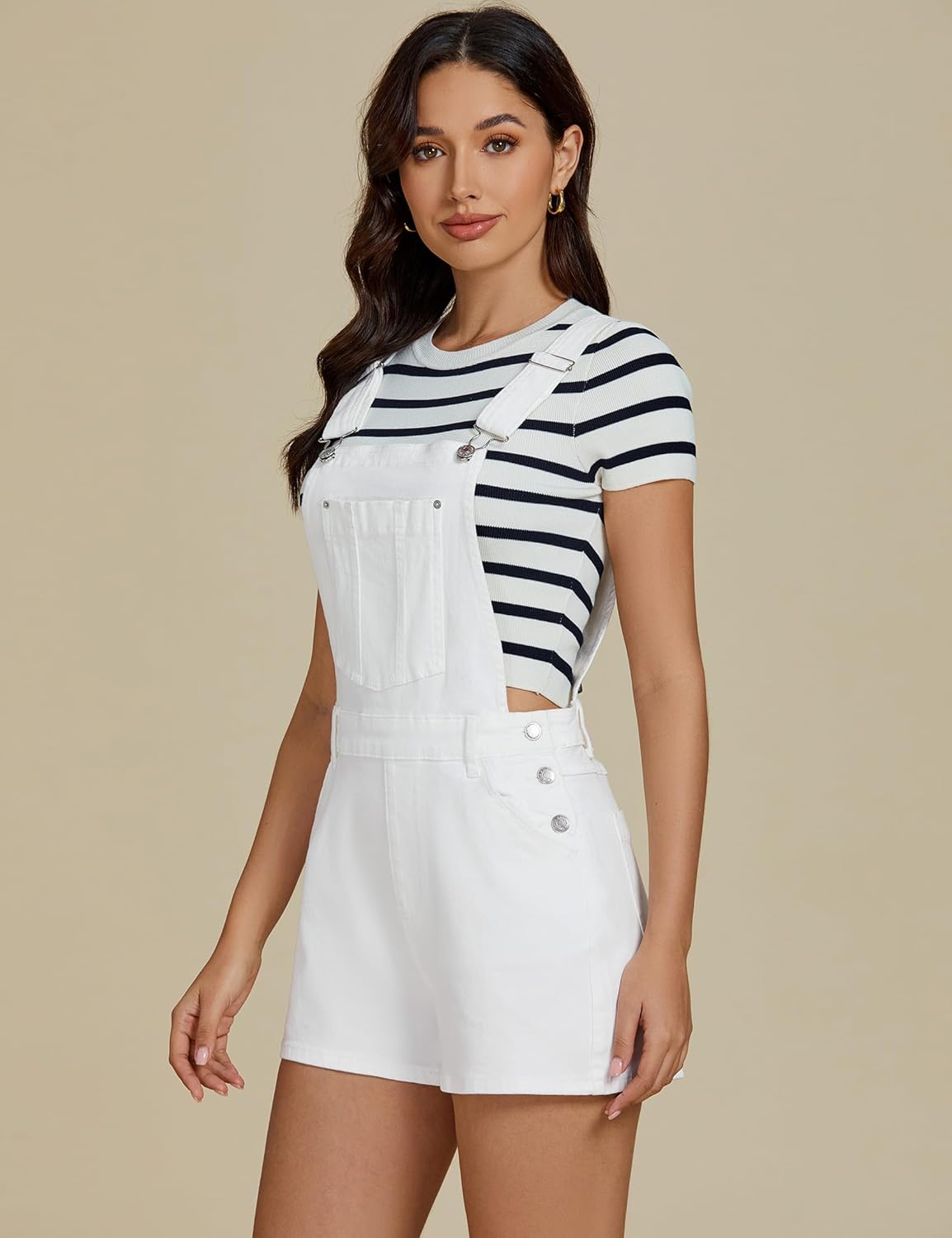 luvamia Jean Short Overalls for Women Baggy Adjustable Straps Bib Stretchy Denim Overall Jumpsuits Shortalls with Pockets - Image 4