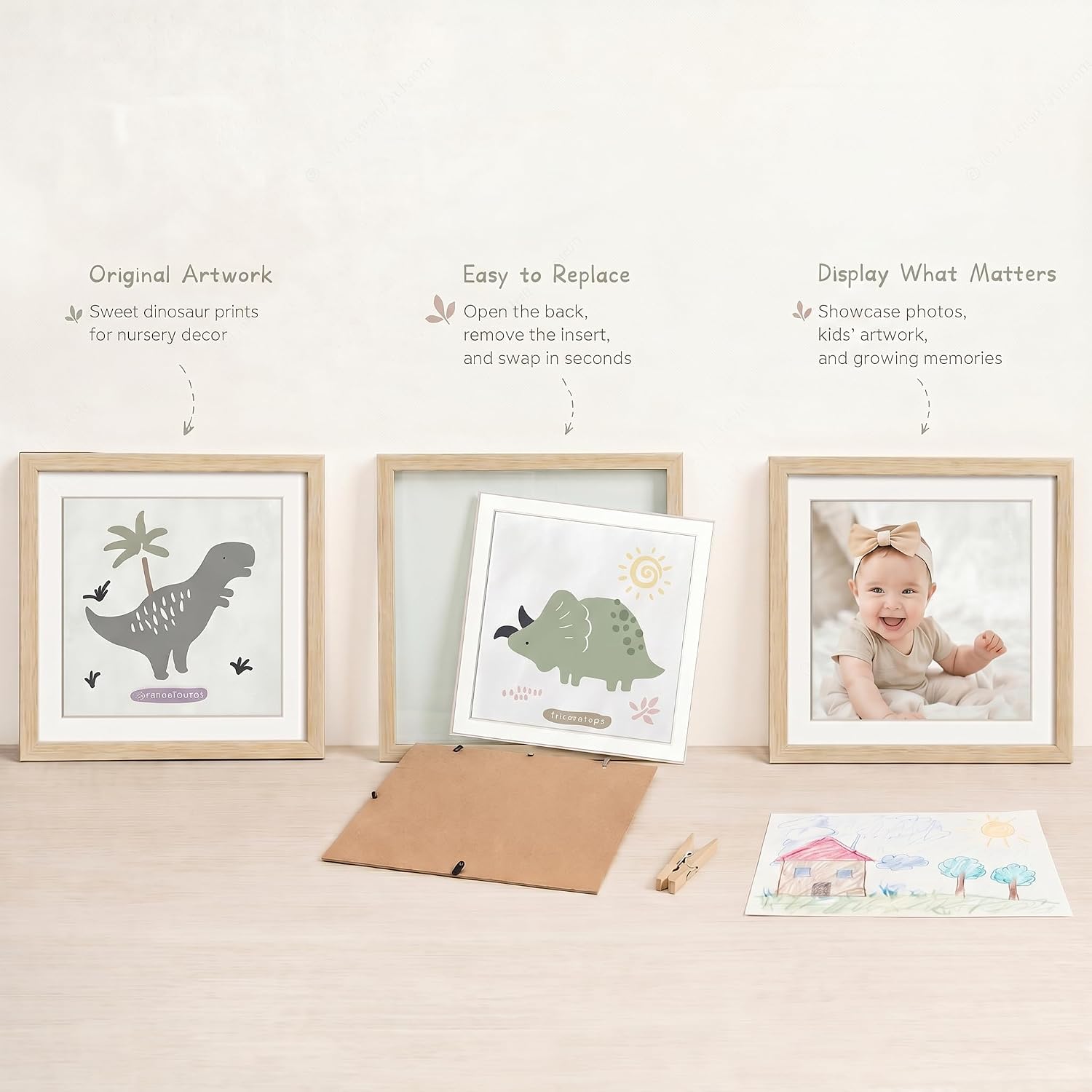 ArtbyHannah Framed Dinosaur Nursery Wall Art Decor, 10x10inch Animal Prints image 4