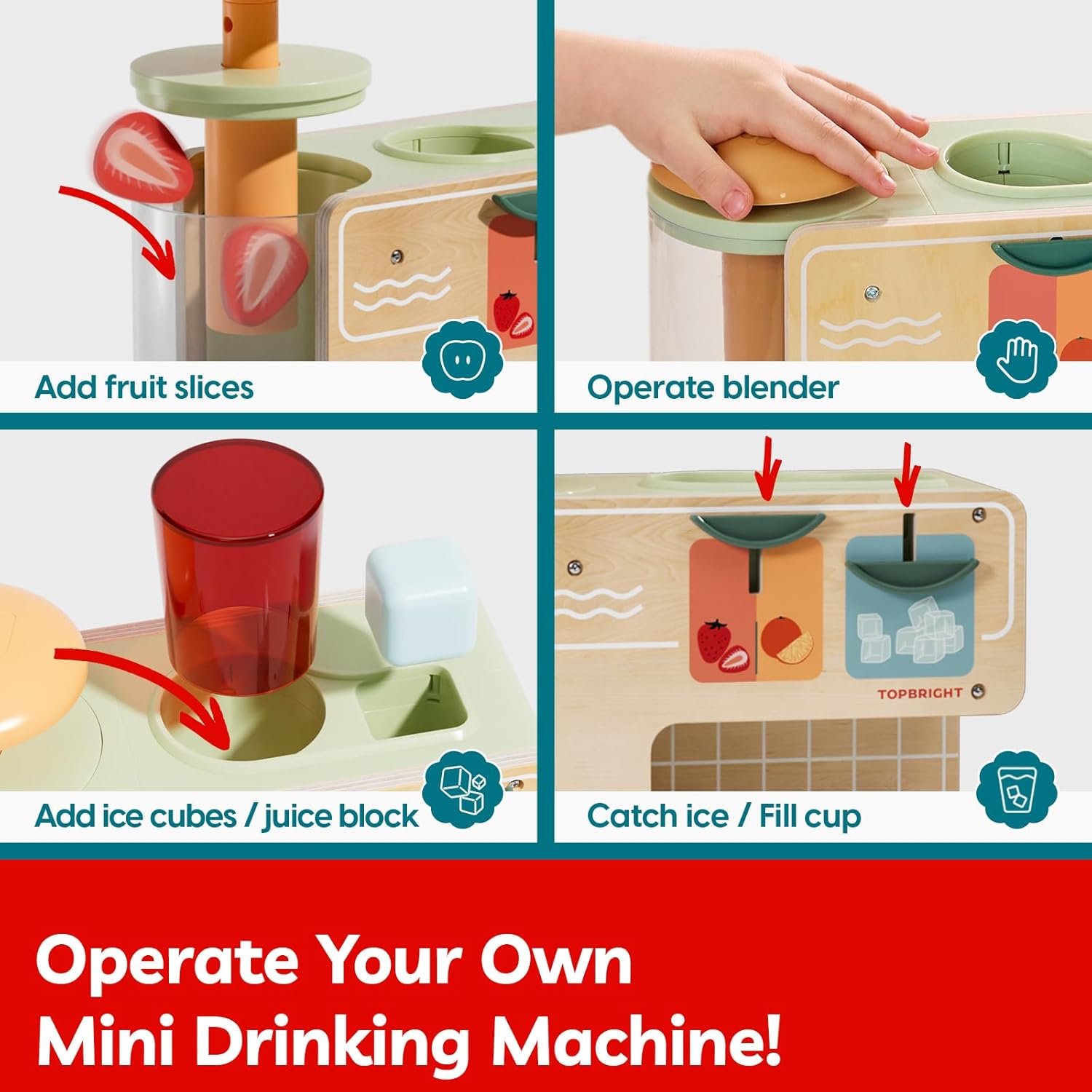 TOP BRIGHT Wooden Drink Dispenser Pretend Play Toys, Play Food Sets for Kids Kitchen with Cups, Juice Inserts, Ice Cubes, Montessori Toys for Boys Girls Capybara Gift Age 3+