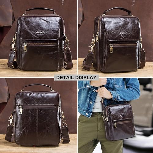 Miniatura 5 de Contacts Bolso bandolera de cuero para hombre, 9.7 pulgadas, iPad, vintage, de cuero auténtico, bolso de viaje para el trabajo, Café