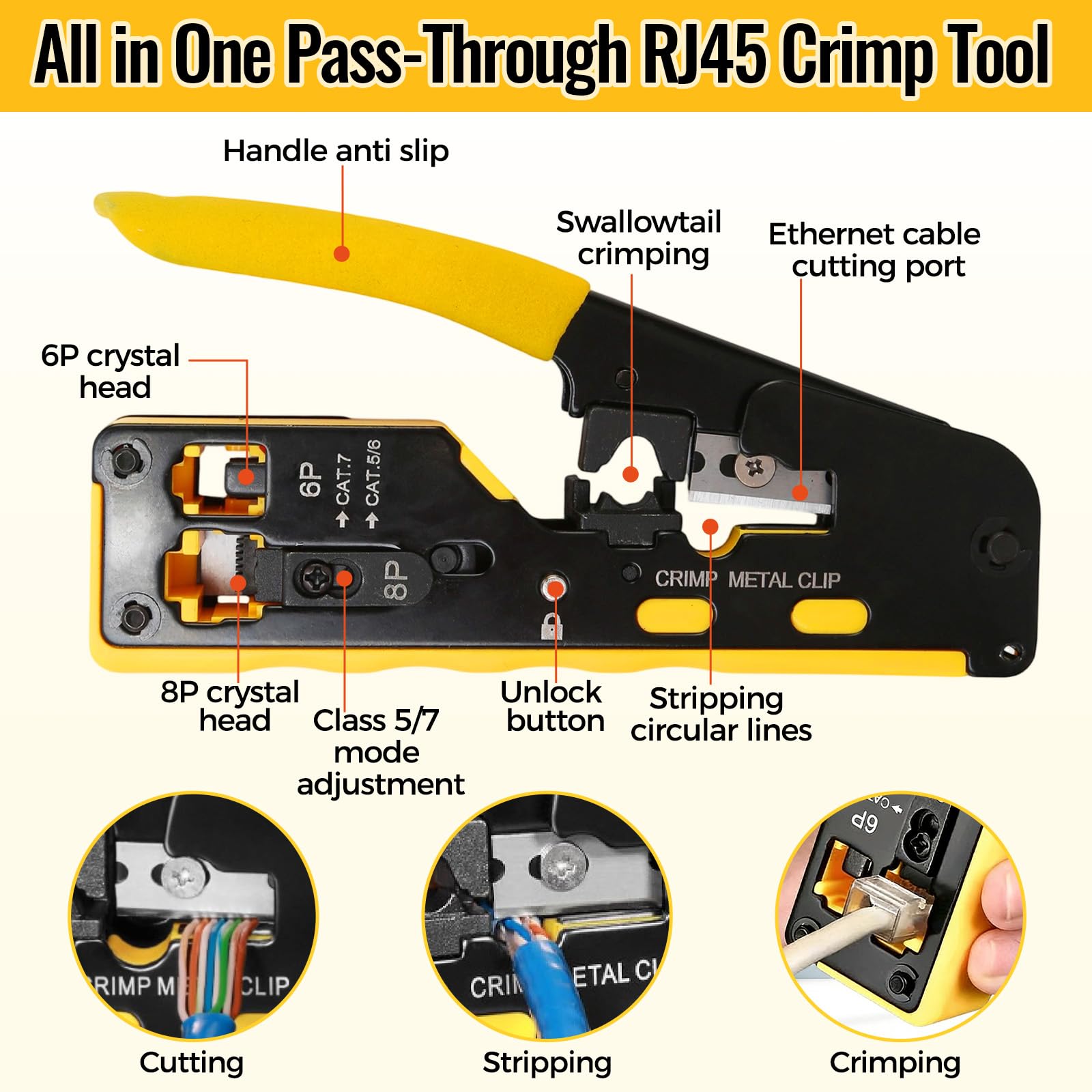 Kit di attrezzi di rete, pinza crimpatrice RJ45 con tester di rete, pinza spellafili, strumento punch down, cacciaviti, kit di riparazione di rete professionale RJ45 con custodia per il trasporto