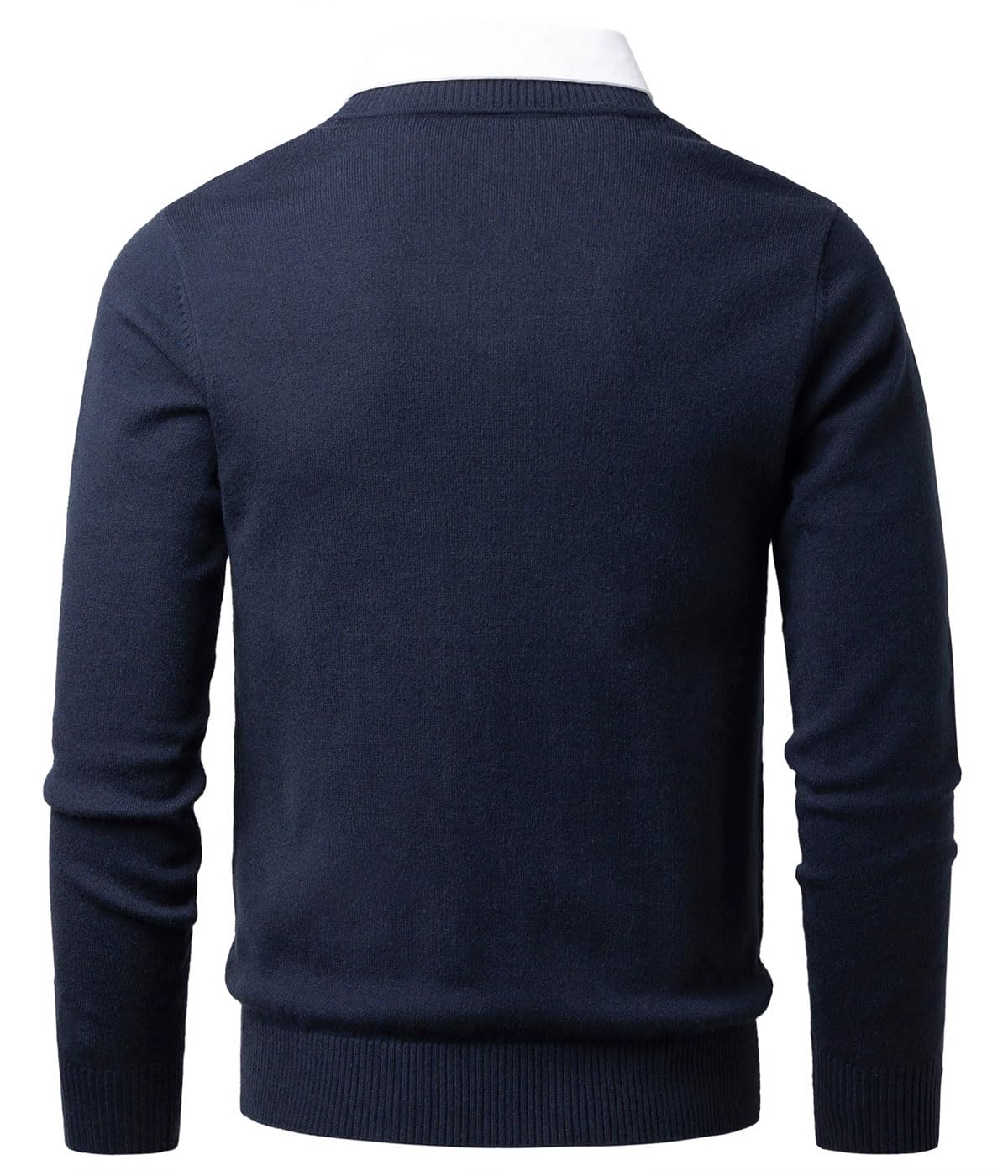 2 in 1 Strickpullover Pullover mit Mock Shirt Kragen Feinstrick Rundhalsausschnitt Winterpullover Pulli