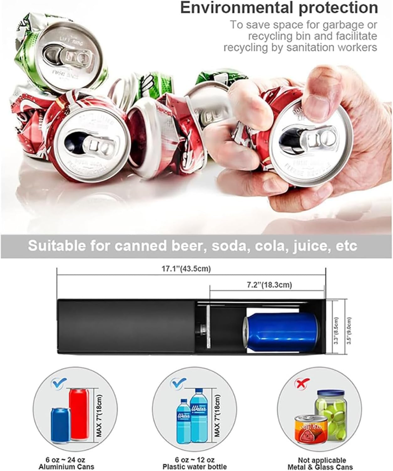 Electric Can Crusher for Recycling 12 oz and 16 oz Cans, Aluminium Metal cans Crusher for Recycling soda Beer, Coke cans and Plastic Water Bottles(Black)