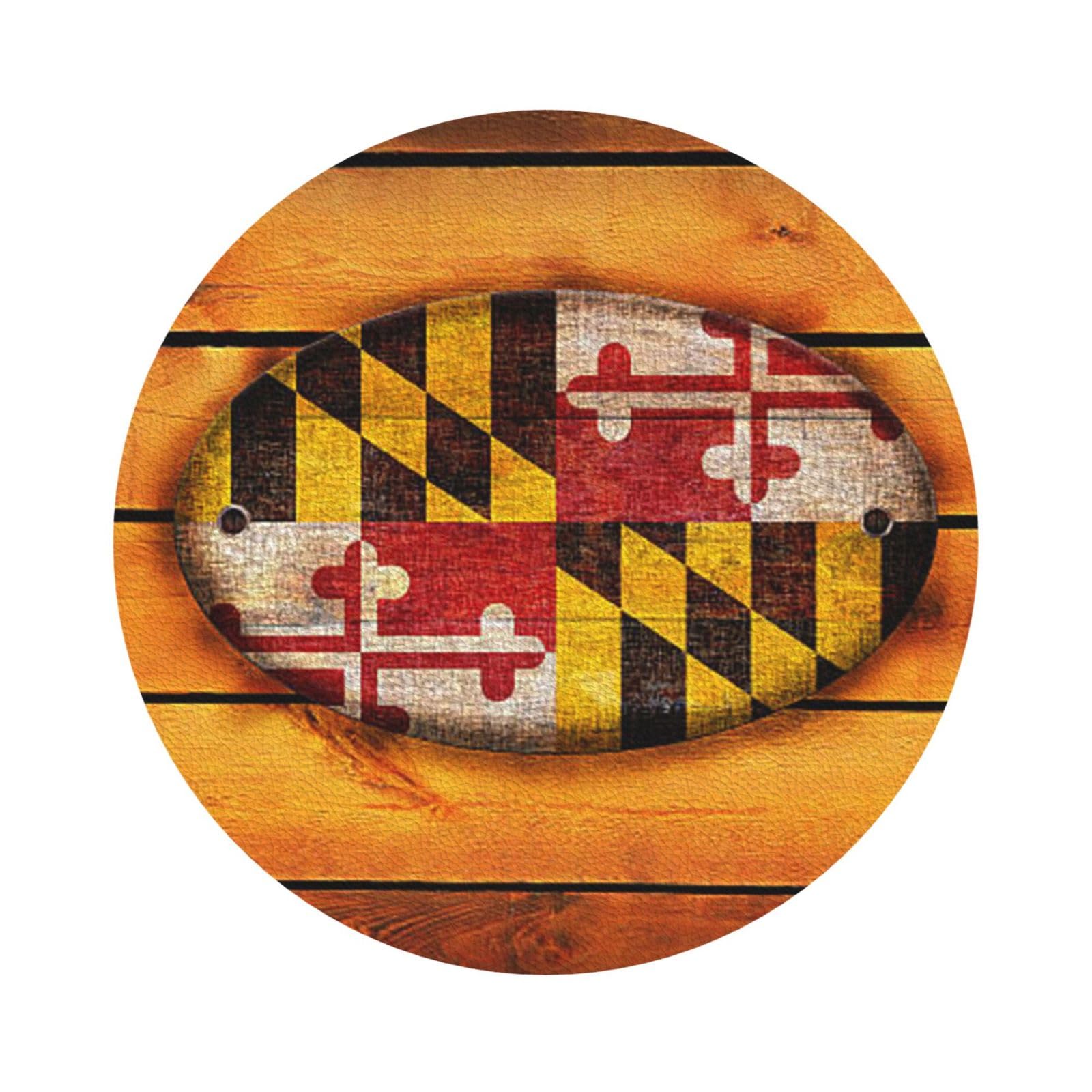 maryland flag PU Leather Coasters Set of 6 Round Drink Coasters