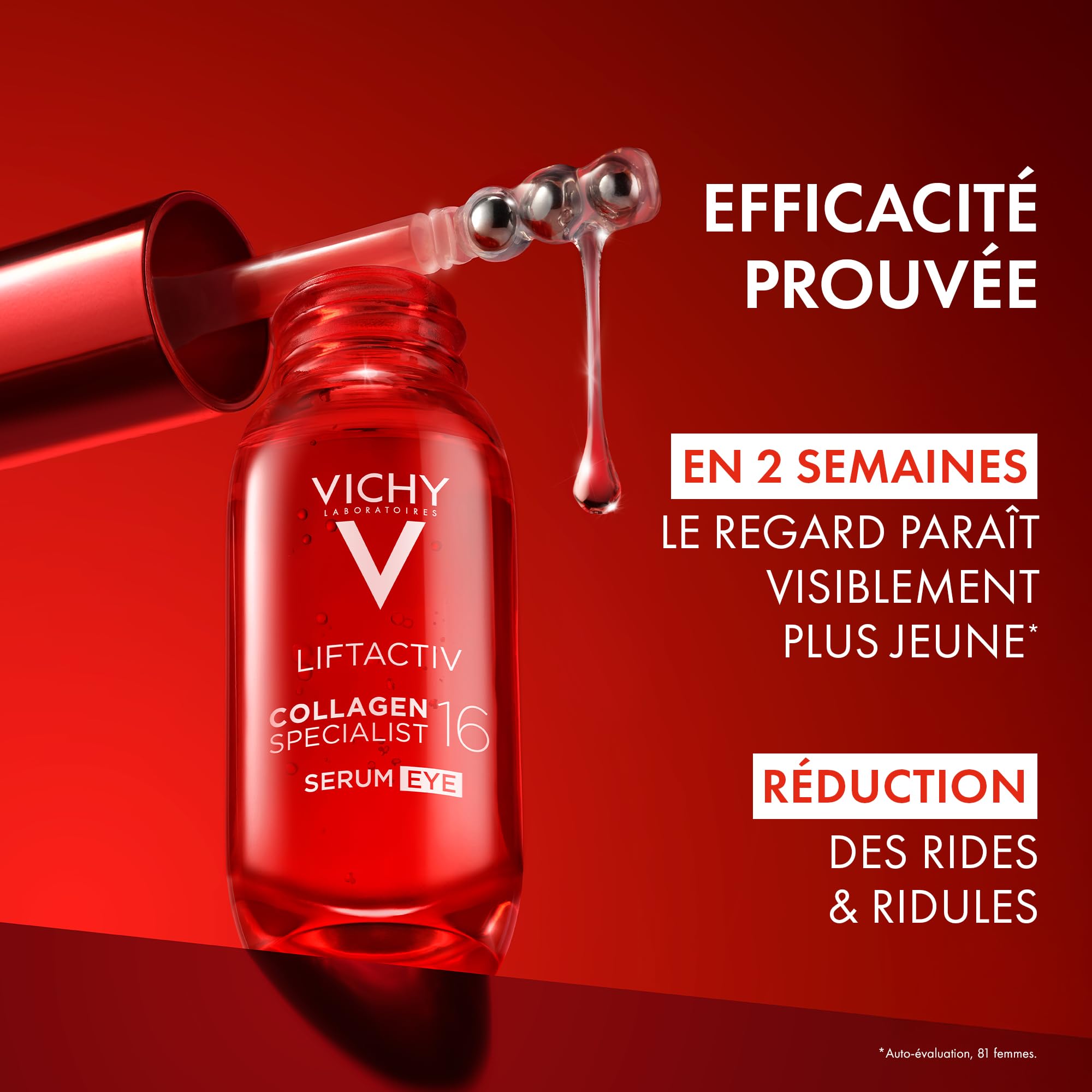 Vichy, LiftActiv, Sérum Yeux Anti-Âge, Soin Booster de Collagènes, Anti-Cernes - Rides - Poches, Illumine et Uniformise le Contour des Yeux, Peaux Sensibles et Matures, Collagen Specialist 16, 15 ml
