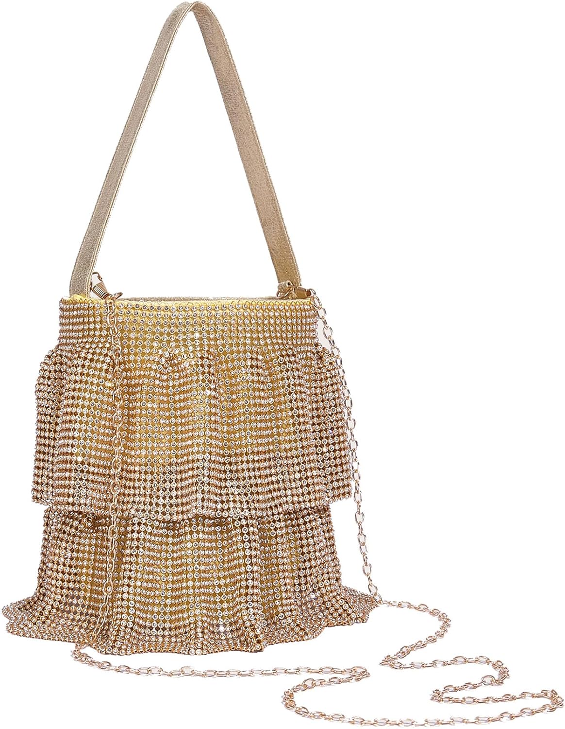 Sweetovo Sparkling Rhinestone Chain Handbag Women Elegant Evening Clutch Bag Bling Crystal Crossbody Purse for Wedding Party