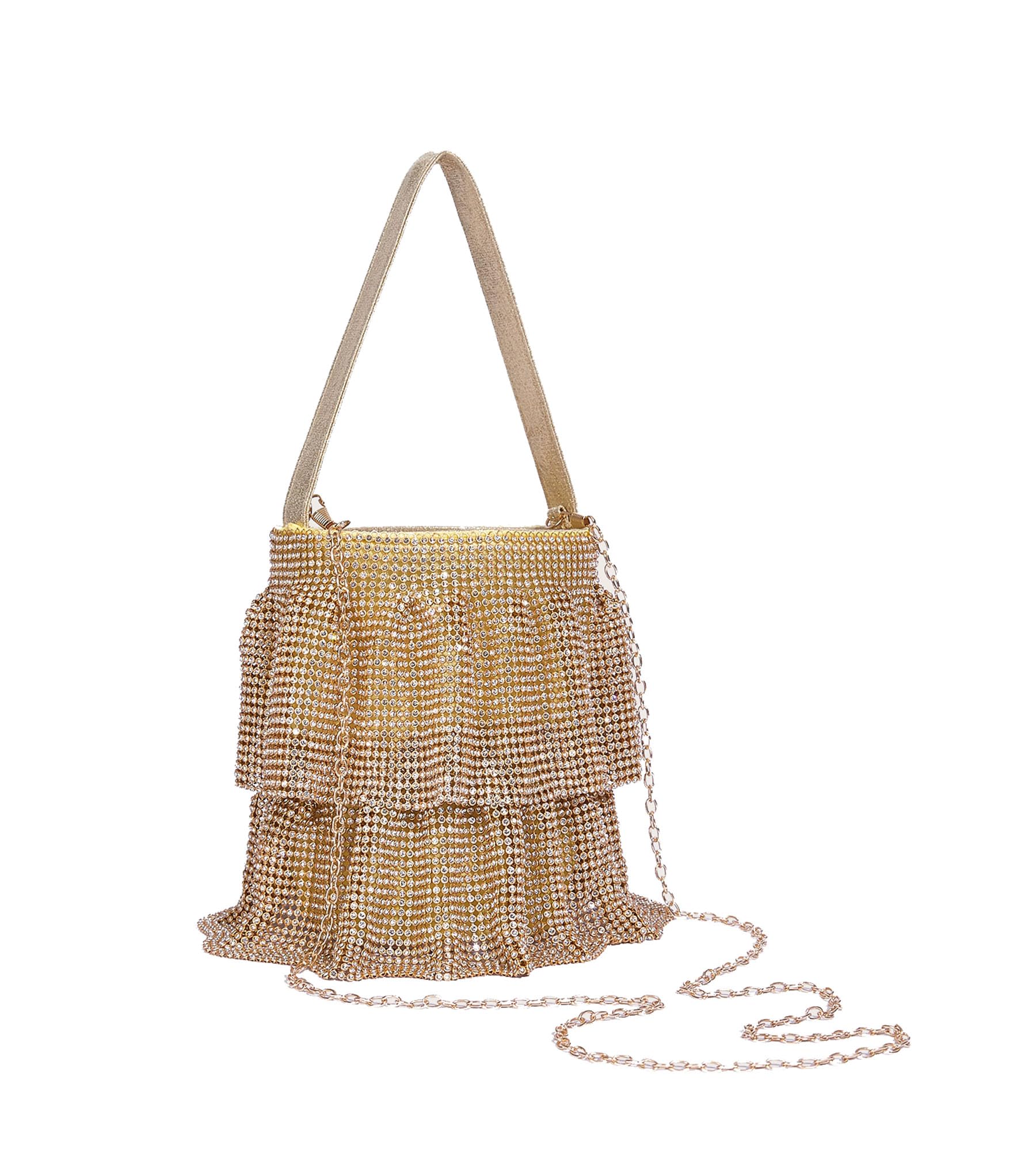 Sweetovo Sparkling Rhinestone Chain Handbag Women Elegant Evening Clutch Bag Bling Crystal Crossbody Purse for Wedding Party