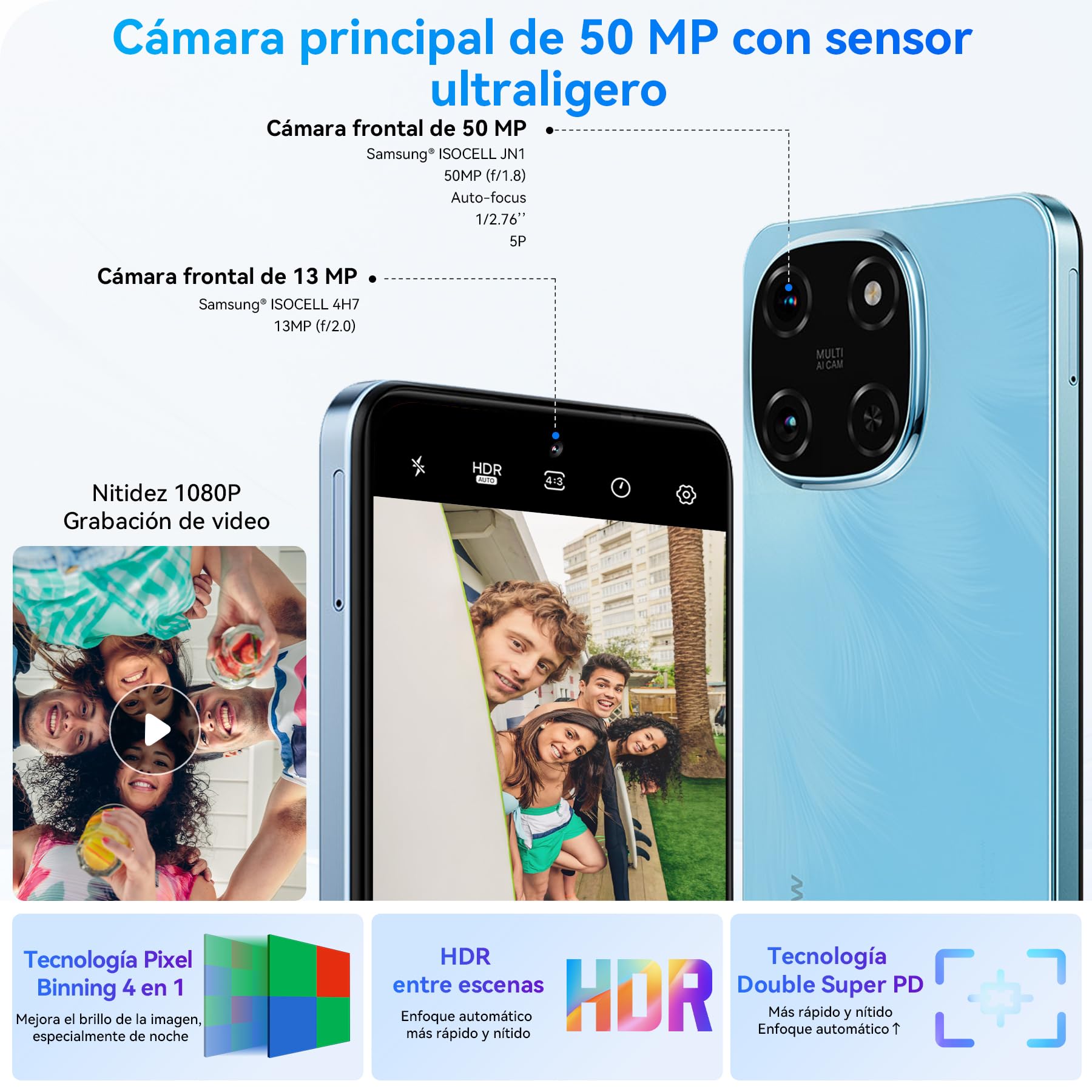 Blackview Color 6 Smartphone 24GB+256GB Android 15 Telefonos Moviles, 50+13MP, MTK G81 Core, 6.67" 90Hz, 5000mAh, Telefono Celulares Dual SIM/Face ID/Fingerprint/OTG/GPS