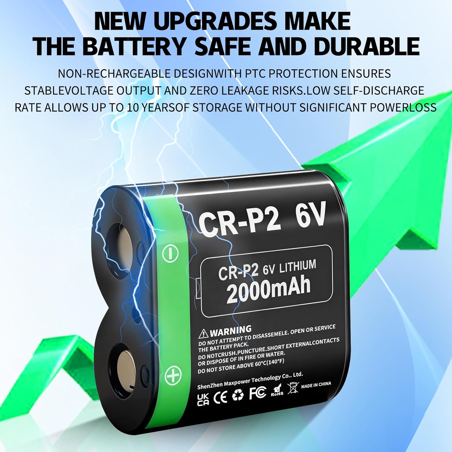 CR-P2 Batteries, (New Upgraded) 2000mAh 6 Volt Lithium Photo Battery Replaces 223A, 2CR-P2, EL223AP and DL223A, 8-Pack