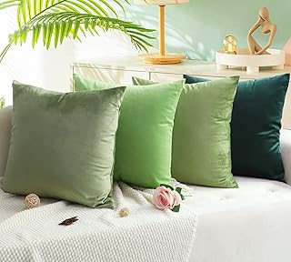 Sponsored Ad - MEKAJUS Teal Throw Pillow Covers 20x20 Set of 4 Velvet Soft Square Pillow Cover Sage Green Couch Pillow Cov...