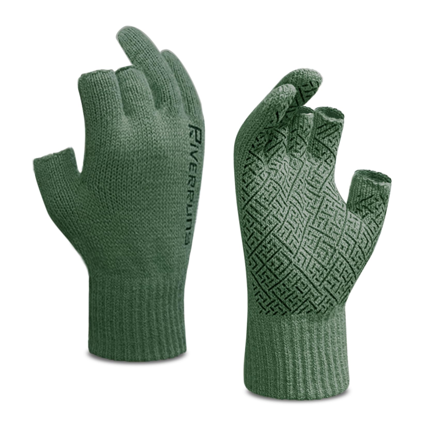 Riverruns Wool Fishing Gloves - Winter Fingerless Knitted Gloves for Men and Women 3-Cut Fingers Warm Gloves for Cold Weather, Fly Fishing, Ice Fishing, Kayaking