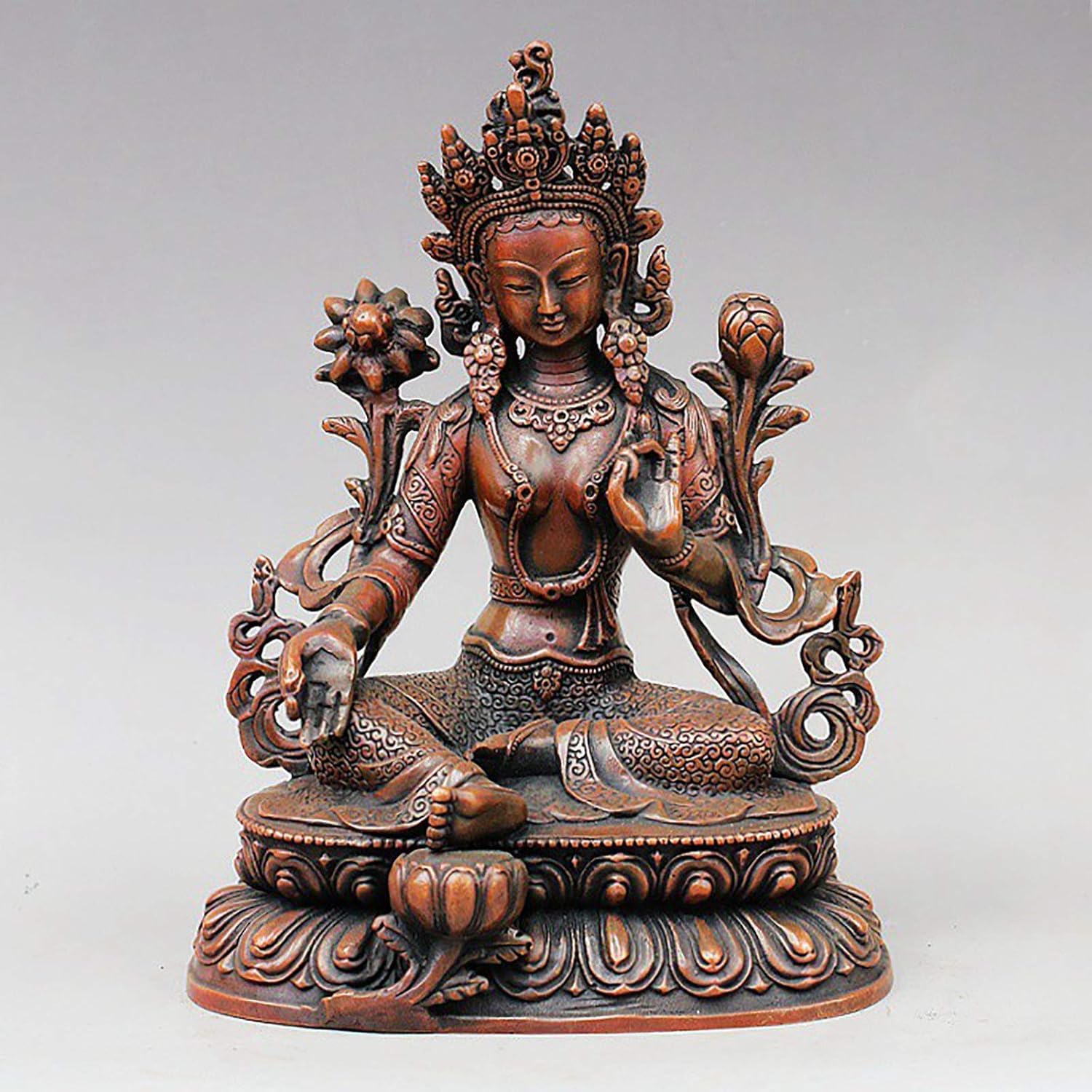 Statue Bouddha Tara Verte : bronze tibétain pour la paix intérieure