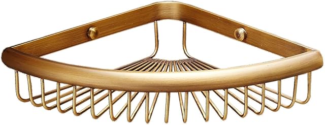 Beelee BA8401A Solid Brass Products Wall Mounted Corner Triangle Shower Wire Basket Shower Caddies Storage Cosmetic Holder Bathroom Hardware Antique Brass