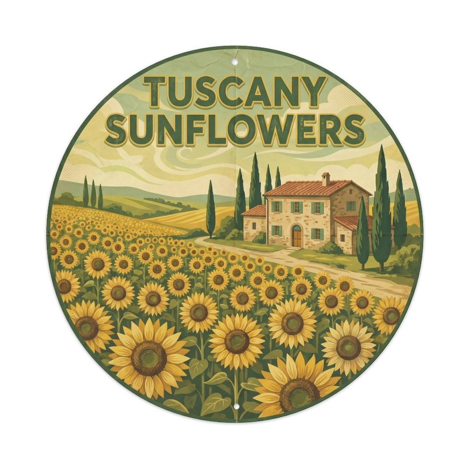 Classic Tuscany Italy Sunflowers City Landmark Travel Metal Tin Sign