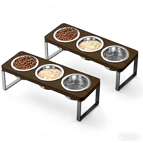 2 Pack Elevated Cat Bowls with 3 Stainless Steel Bowls