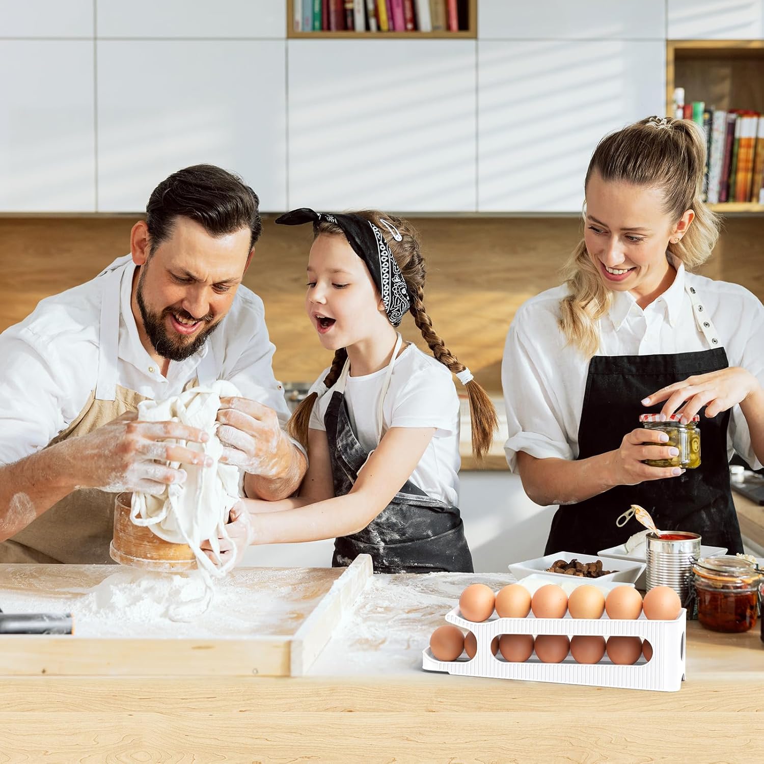 Egg Holder for Fridge, Auto Rolling Egg Roller/Dispenser/Organizer/Storage/Container for Refrigerator, Countertop, Kitchen, Space-saving Egg Tray for 12 Eggs, 2 Tiers, 1 Pack