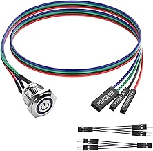 SinLoon Computer Switch DIY 16mm LED PC Power Switch with 1 to 2 Splitter Nickel Plated Aluminum Mechanical Button IP67 Waterproof (Blue Backlight) - 60cm