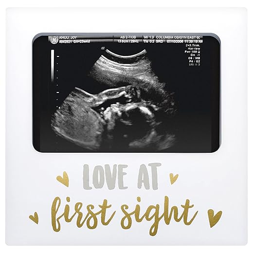 Tiny Ideas Love at First Sight Sonogram Picture Frame, Pregnancy Keepsake Photo Frame, Ultrasound Keepsake, Gender-Neutral Baby Nursery Décor, 4" x 6" Photo Insert, Gold Silver And White