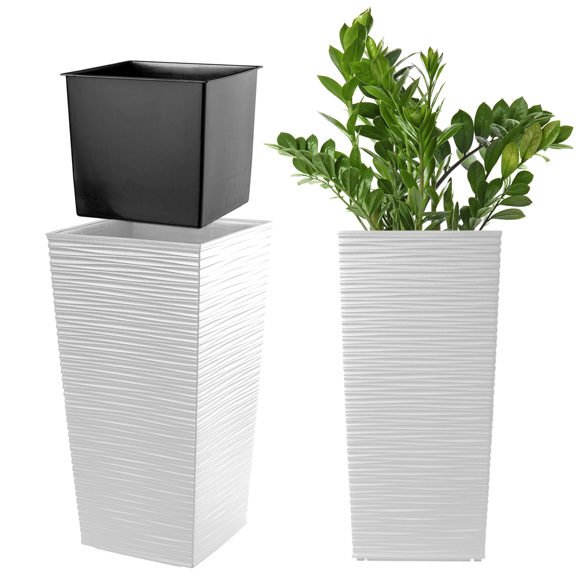 KADAX Macetero Alto de Diseño Moderno para Plantas de Interior y Exterior, Maceta Grande de Plástico, Jardinera Alta (Crema, Texturizado, 68 cm) — view 20