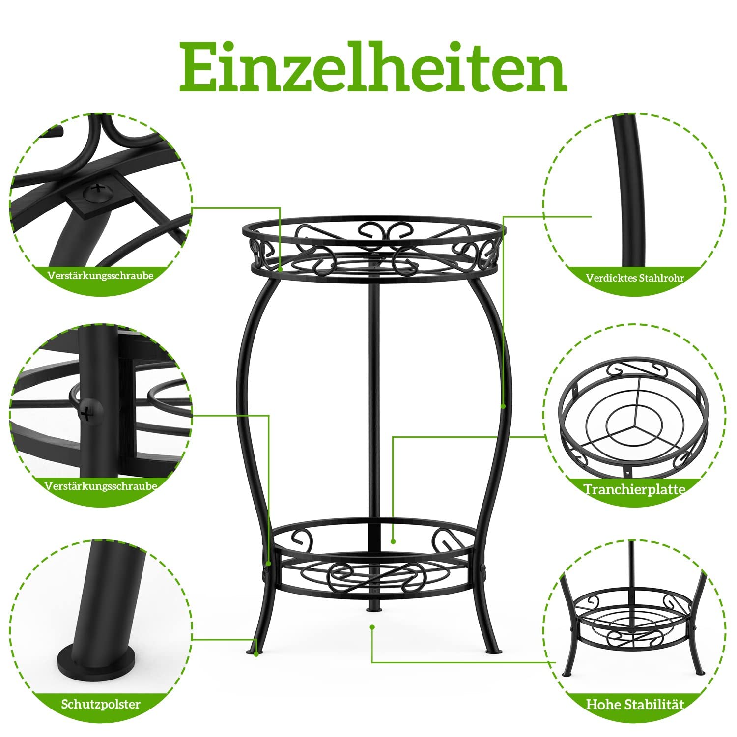 Bomclap Pflanzenständer aus Metall, 48cm Blumenständer Pflanzenständer, 2-stufige Blumentopf Ständer Blumentopfhalter für Drinnen & Draußen, Schwarz