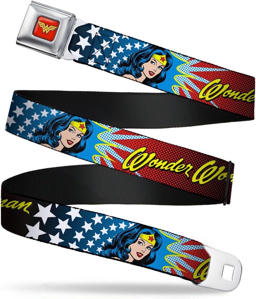 Buckle-Down Seatbelt Belt Wonder Woman WWW011, Wonder Woman Face w/Stars, 1.0" Wide, 20-36" Long