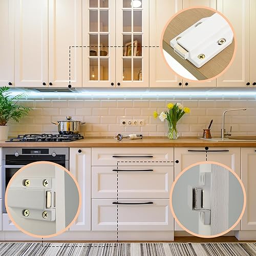 Miniatura 2 de Zonon Paquete de 8 pestillos magnéticos de empuje resistentes para abrir gabinetes, imanes de liberación de empuje, pestillo táctil para puertas