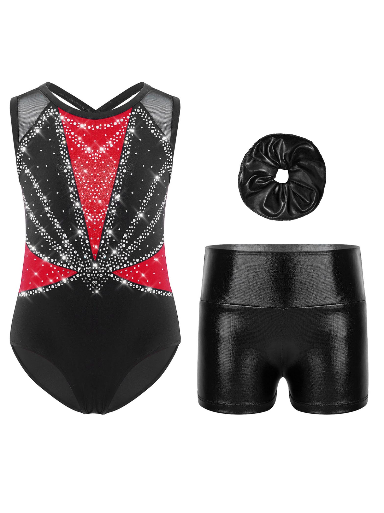 Justaucorps strass avec short ensemble de gym extensible pour enfant