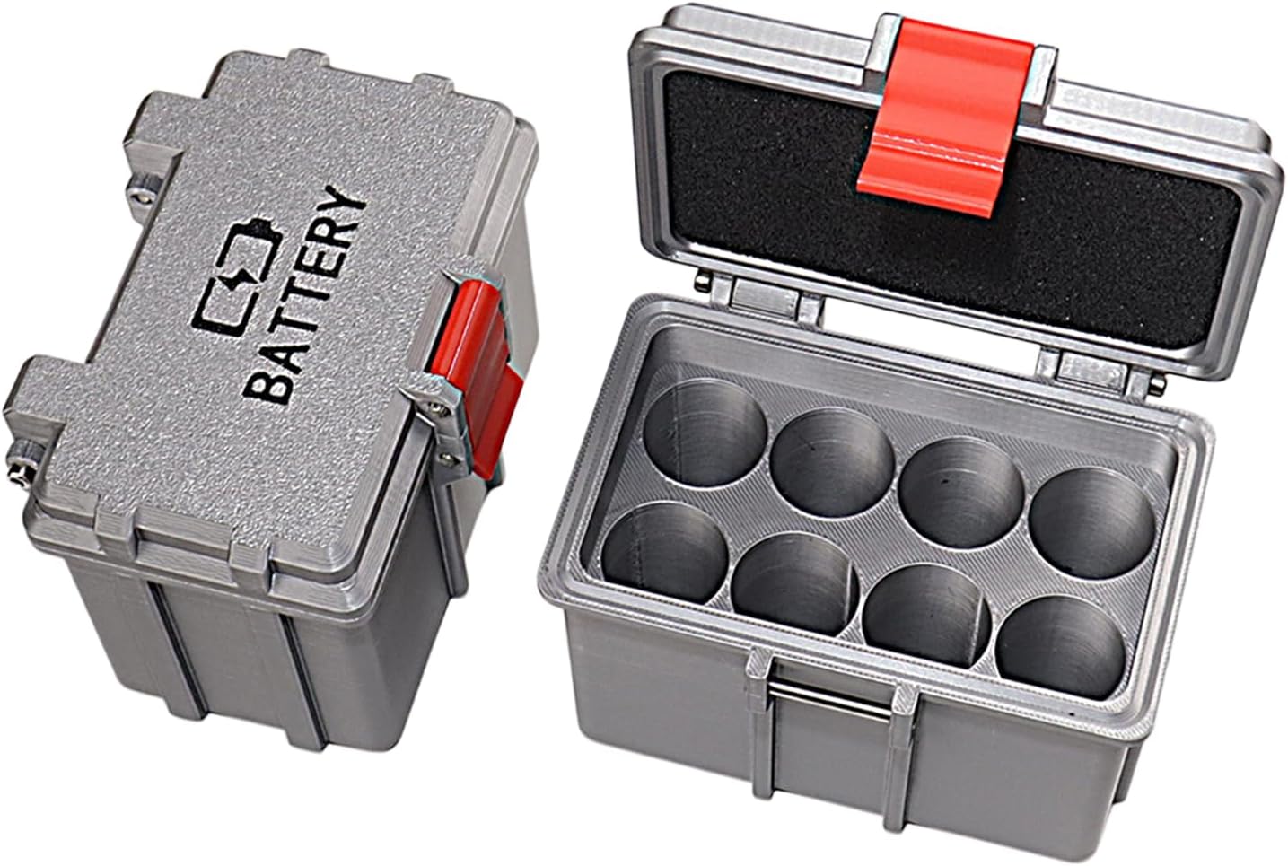 Battery Keeper Box for Flashlight Gear, Silver 8PACK for, Silver I | Spare Cell Packing, Visible Slot Case with Secure Closure, Travel Carry Utility