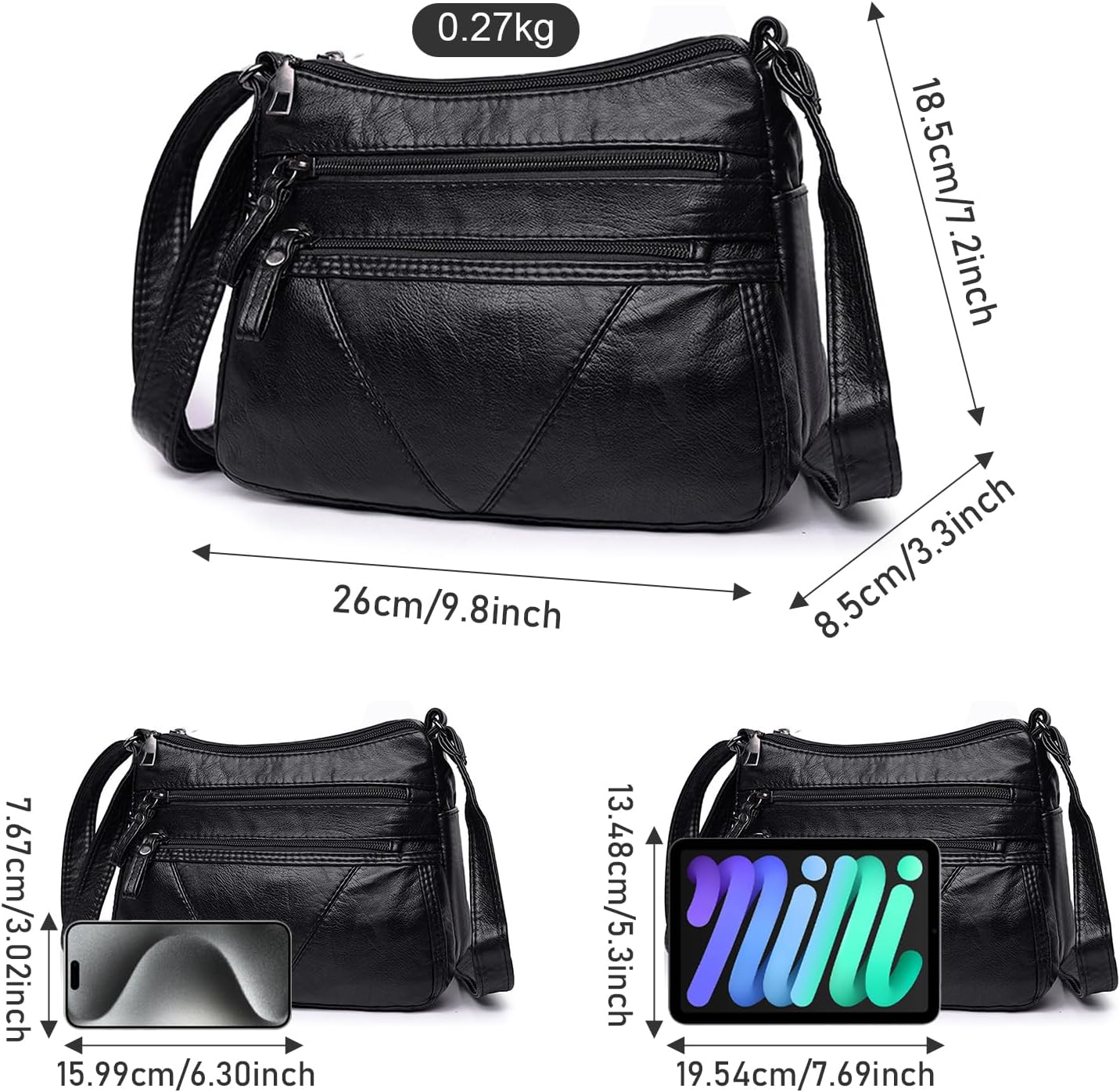 Women Crossbody Shoulder Bag Soft PU Leather Handbags Multi-Pocket Messenger Bag Waterproof Purse for Ladies - Image 5