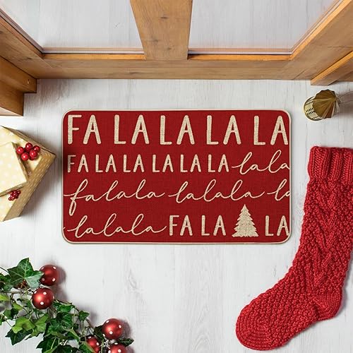 Miniatura 7 de Artoid Mode Tapete de Navidad rojo Fa La La, decoración del hogar de invierno de Navidad, tapete de bajo perfil, tapete de piso para interiores y