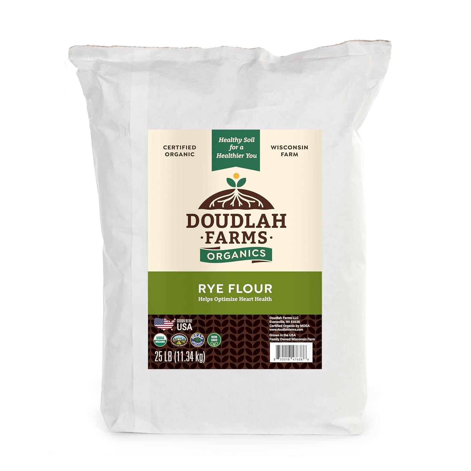 Organic Rye Flour 25 lb Bulk - Non-GMO, USDA Organic, Low Gluten, Vegan, For Baking, Cooking, Supports Heart Health & Digestion - USA Grown by Doudlah Farms
