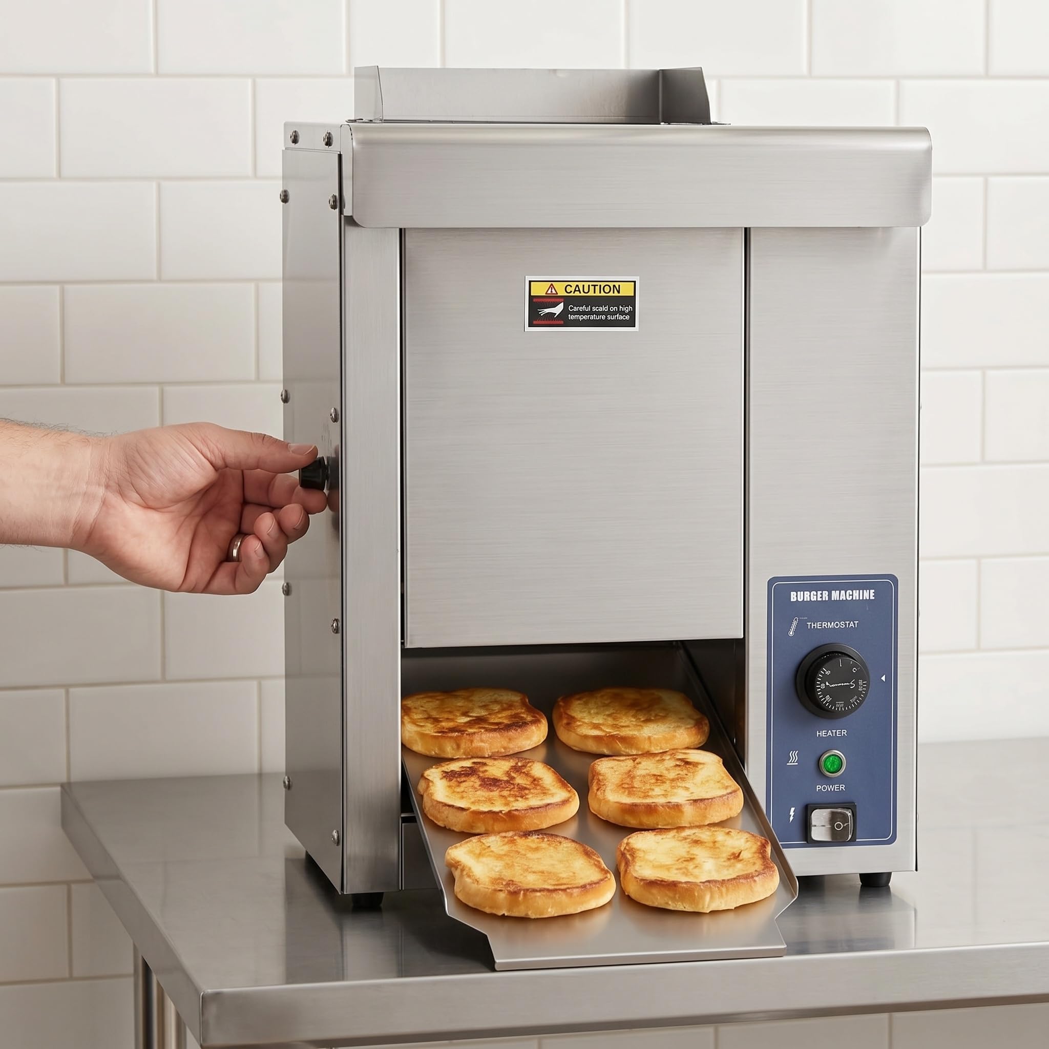 Tostadora Comercial De Pan para Hamburguesas De 2000 W: Máquina Eléctrica Vertical para Hornear con Temperatura Ajustable Y Asas Laterales Empotradas para Un Tostado Pan.