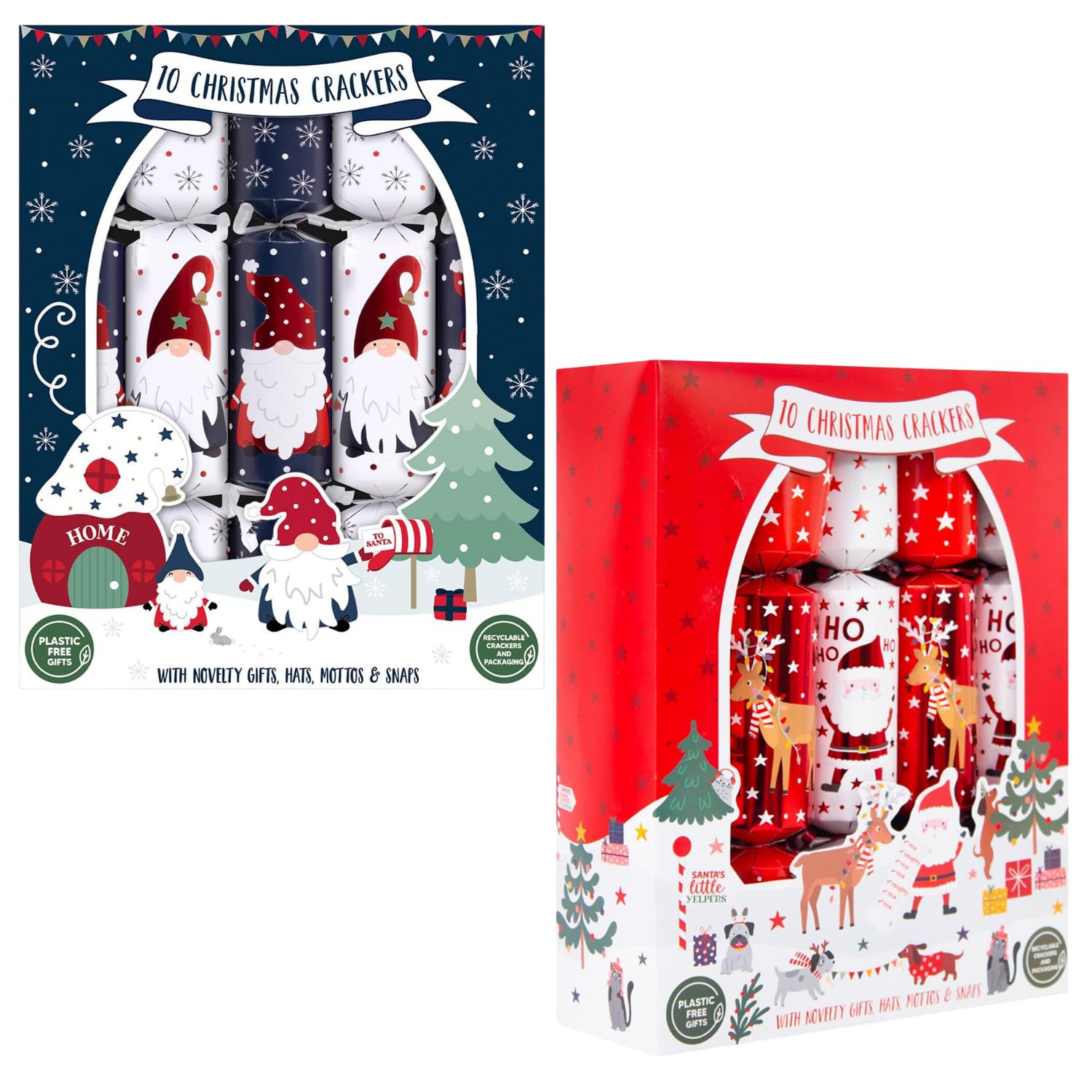 Yöl Red Set Of 20 Christmas Crackers Blue Santa And Friends Design Festive Decorations Xmas Party Gonks Reindeer