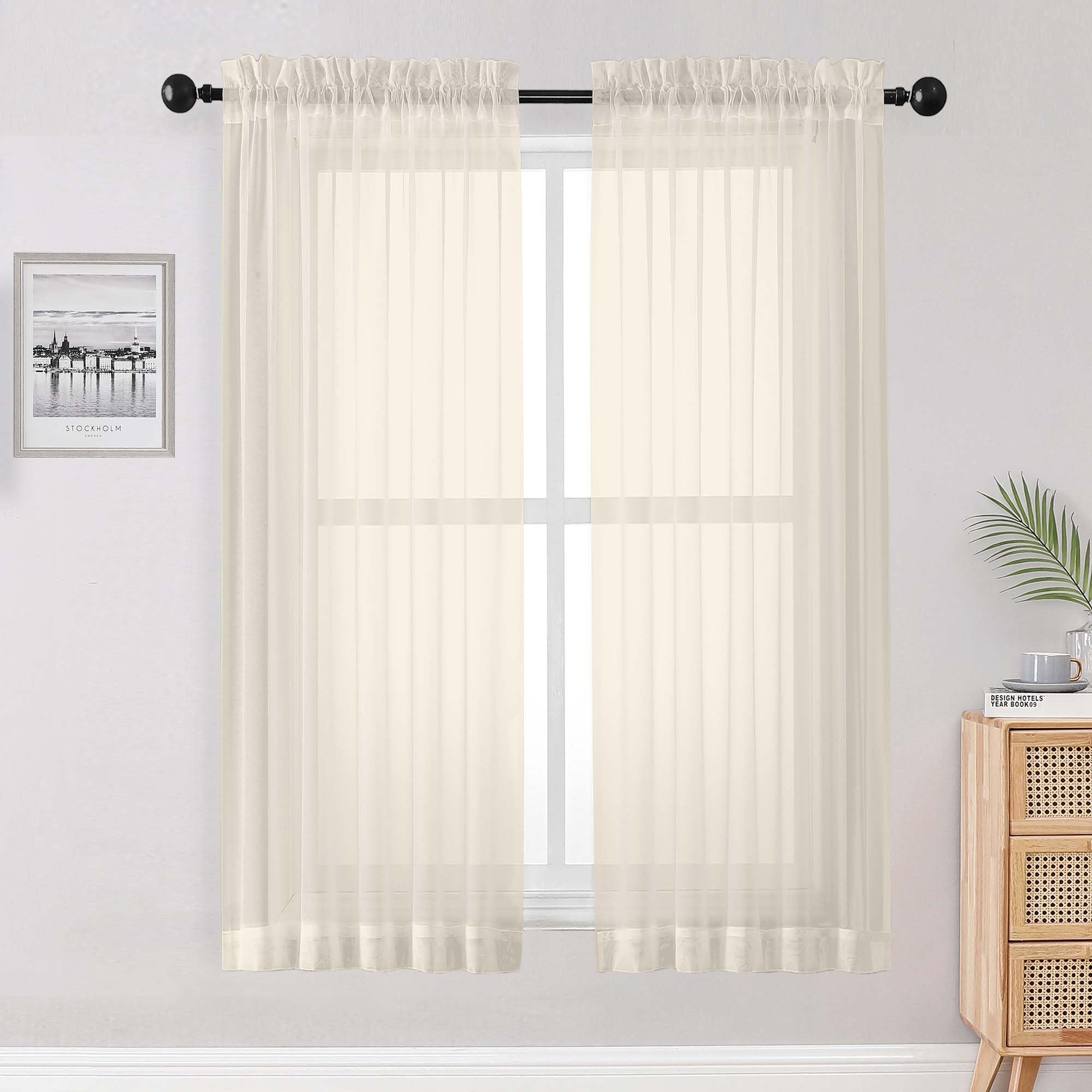 Cream Sheer Curtains 68 Inch Length 2 Panels Set for Bedroom Living Room, Light Filtering Voile Sheer Curtains, Airy Rod Pocket Farmhouse Curtain, Cream, Each 42Wx68L inch