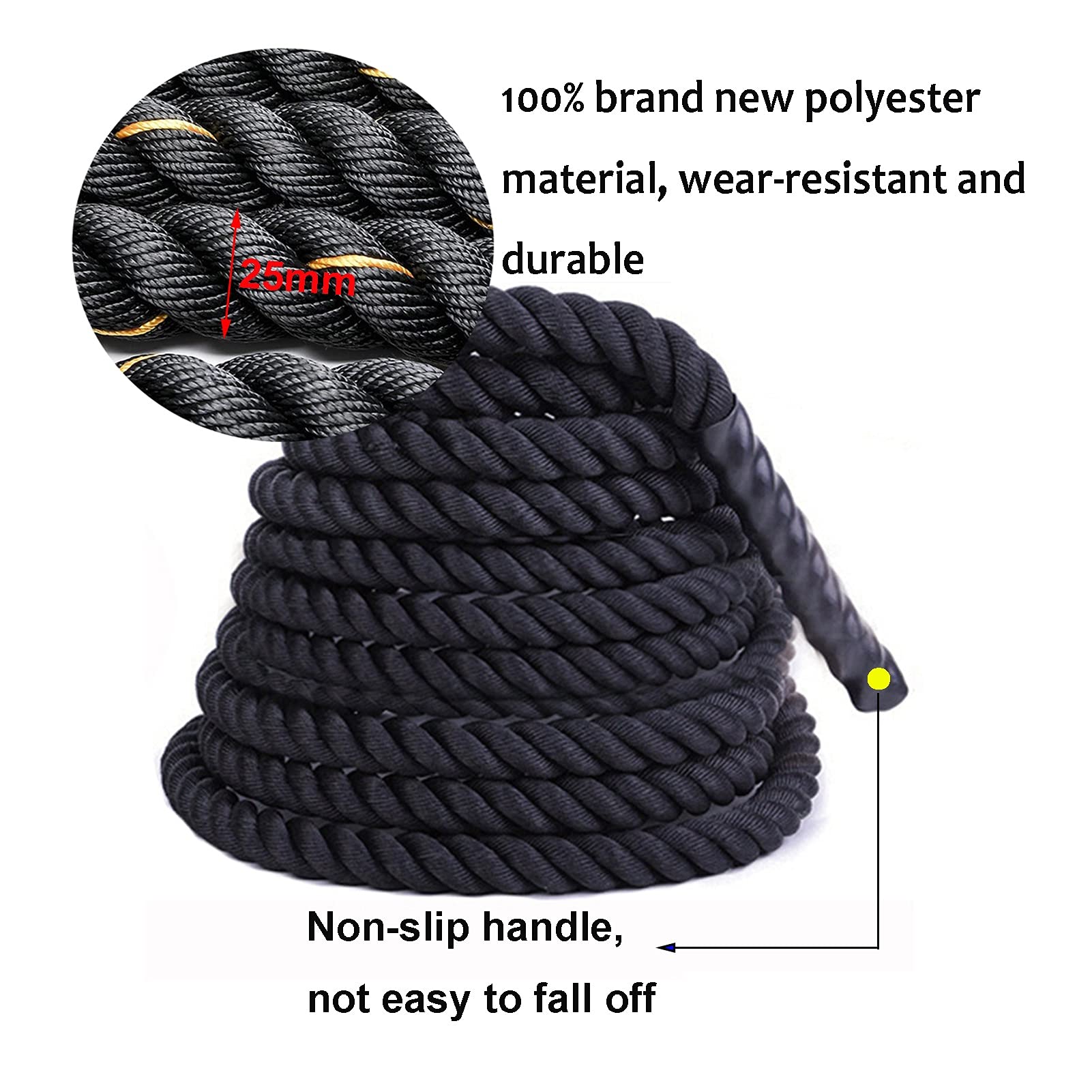 Battle Rope Hua Krafttraining Battle Seil 9m / 12m / 15m, Schwere Skipping Sports Seil, Multifunktionales Männliches Und Weibliches Fitnessseil, Für Aerobic-Übungen (Size : 9m)