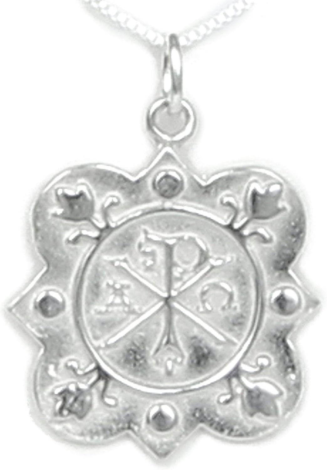 Chi Rho Quatrefoil Christogram Necklace Sterling Silver - Ancient Christian Symbol of Faith and Tradition Gift Box and Story Card included - Made in USA