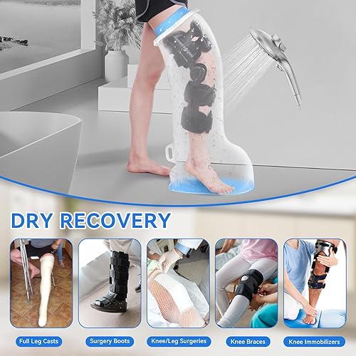 Miniatura 8 de Waterpoof - Funda extra ancha para pierna completa para ducha después de cirugía con parte inferior antideslizante, protector de fundición extra