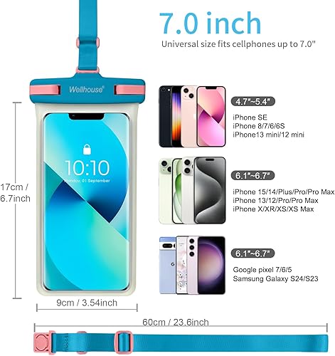 Miniatura 133 de wellhouse Funda impermeable para teléfono, funda impermeable para iPhone 16 15 14 13 12 Pro Max XS Samsung, IPX8 3D bolsa seca para teléfono celular