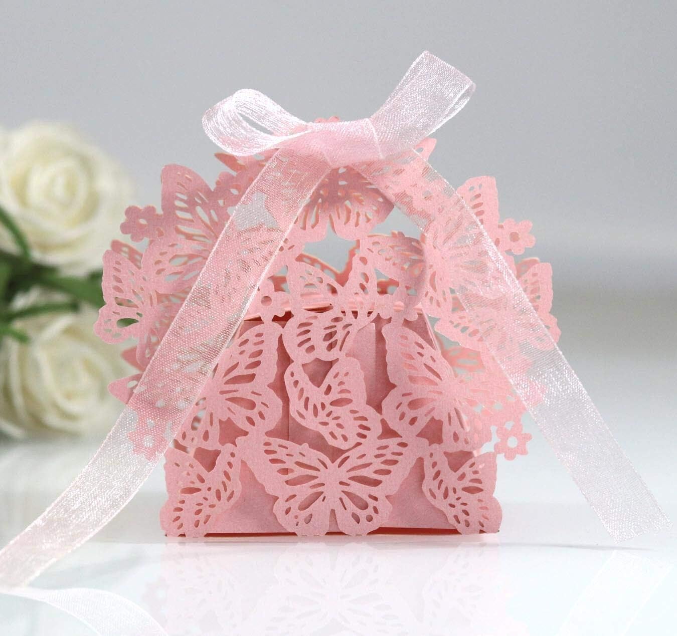 Flonding 50pcs Purple Laser Cut Butterfly Favor Boxes Candy Box Chocolate Gifts Box for Wedding Bridal Shower Baby Birthday Party image 4