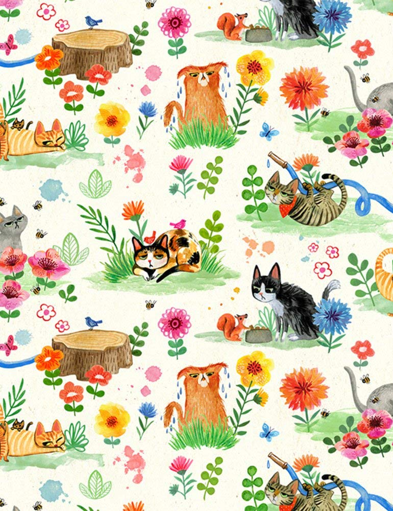 Timeless Treasures Fat Quarter Grumpy Garden Cats And Flowers 100% Cotton Fabric