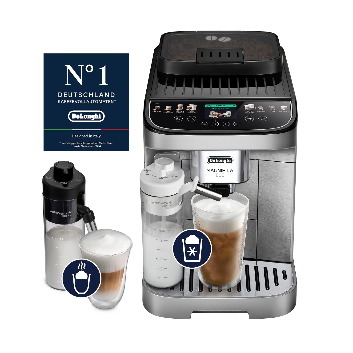 De'Longhi Magnifica Duo – Kaffeevollautomat 20 Getränke Silber