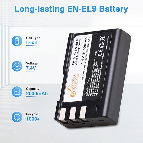 Miniatura 3 de Pickle Power EN-EL9 EN EL9a Batería Paquete de 2 y cargador USB LED para cámaras réflex digitales Nikon D40, D40x, D60, D3000, D5000
